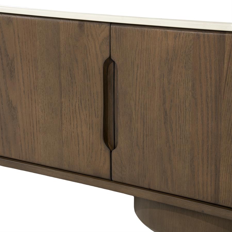 TV-meubel Leandro bruin eiken fineer 180 cm, detail van het materiaal
