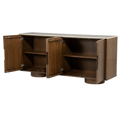 Dressoir Leandro bruin eiken fineer, zijaanzicht op witte achtergrond