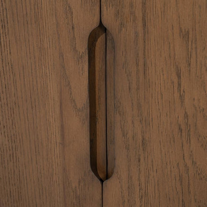 Dressoir Leandro bruin eiken fineer, detail van het materiaal