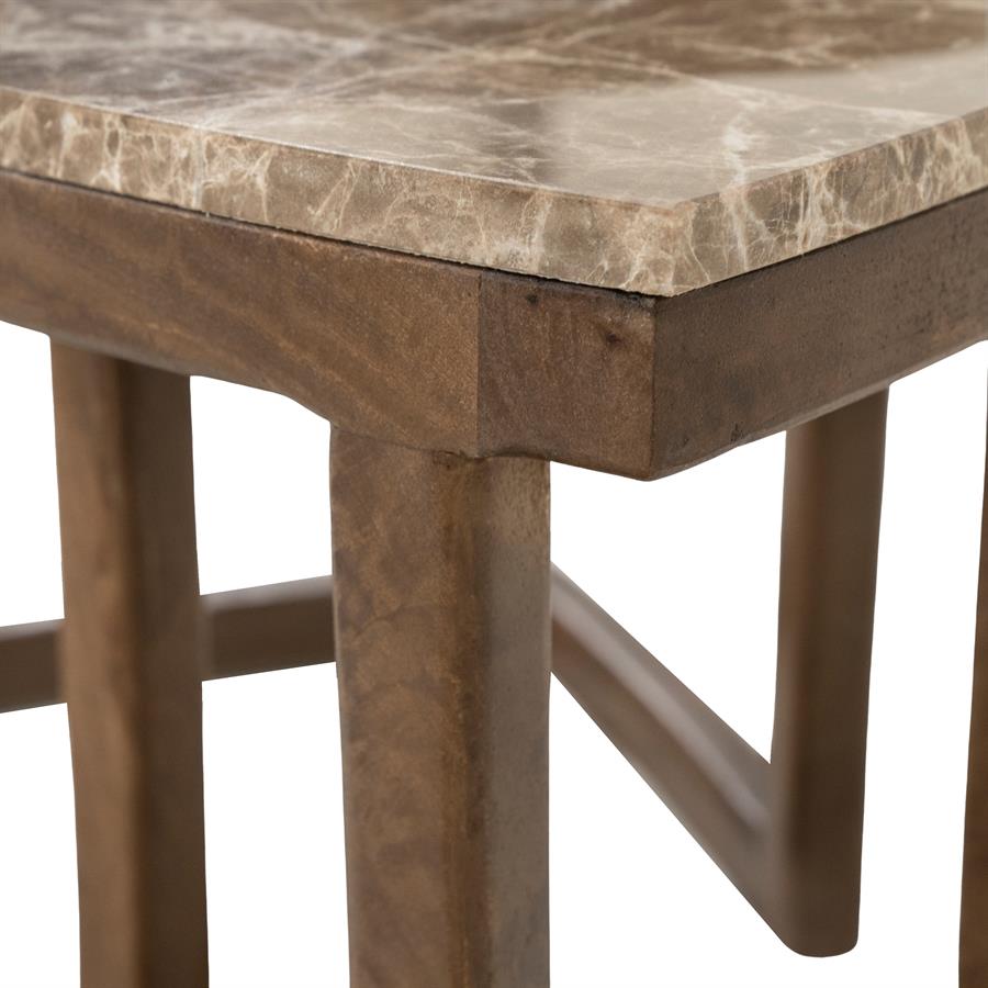 Bijzettafel Nordin bruin mangohout 34 tot 45 cm, detail van het materiaal