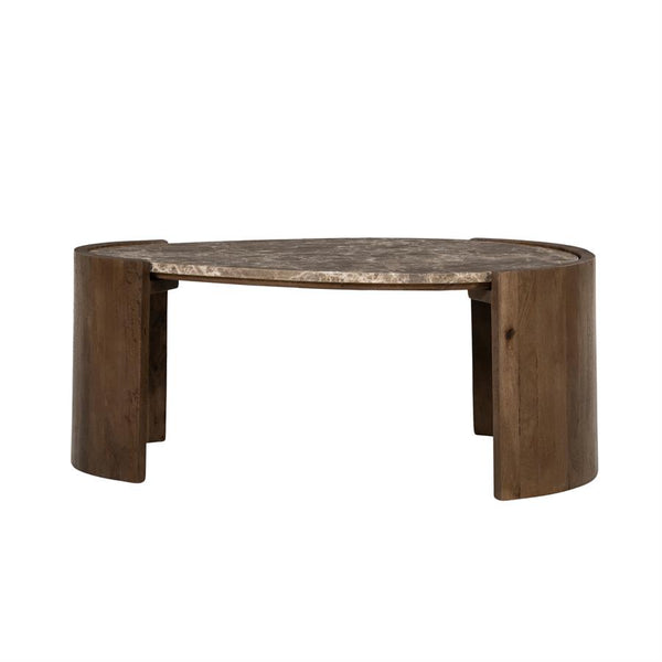 Salontafel Niklas bruin mangohout 94 x 61 x 40 cm, vooraanzicht op witte achtergrond