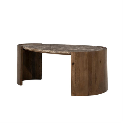 Salontafel Niklas bruin mangohout 94 x 61 x 40 cm, schuin vooraanzicht op witte achtergrond