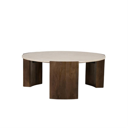 Salontafel Joan naturel mangohout, vooraanzicht op witte achtergrond