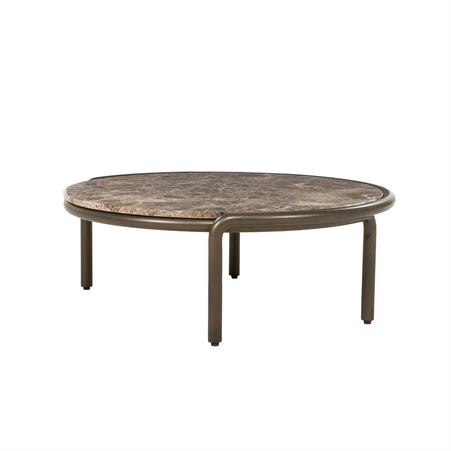 Salontafel Silke bruin ijzer 83 x 86 x 30 cm, schuin achteraanzicht op witte achtergrond