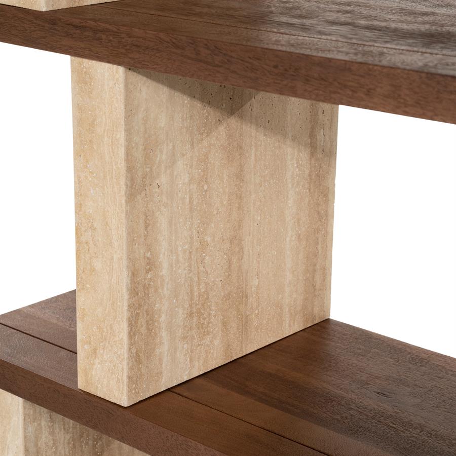 Boekenkast Odin bruin mangohout, detail van het materiaal