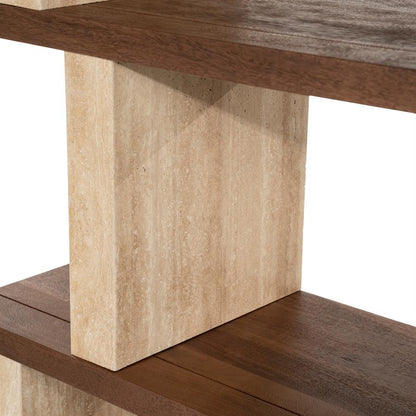 Boekenkast Odin bruin mangohout, detail van het materiaal