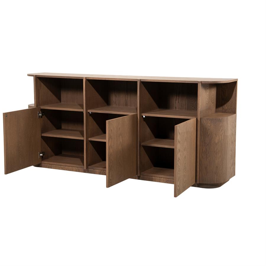 Dressoir Oslo bruin eikenhout, zijaanzicht op witte achtergrond