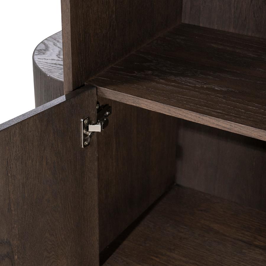 Kabinet Oslo donkerbruin eikenhout, detail van het materiaal