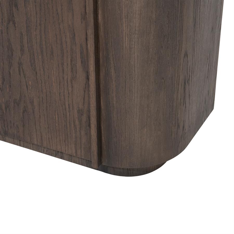 Kabinet Oslo donkerbruin eikenhout, detail van het materiaal