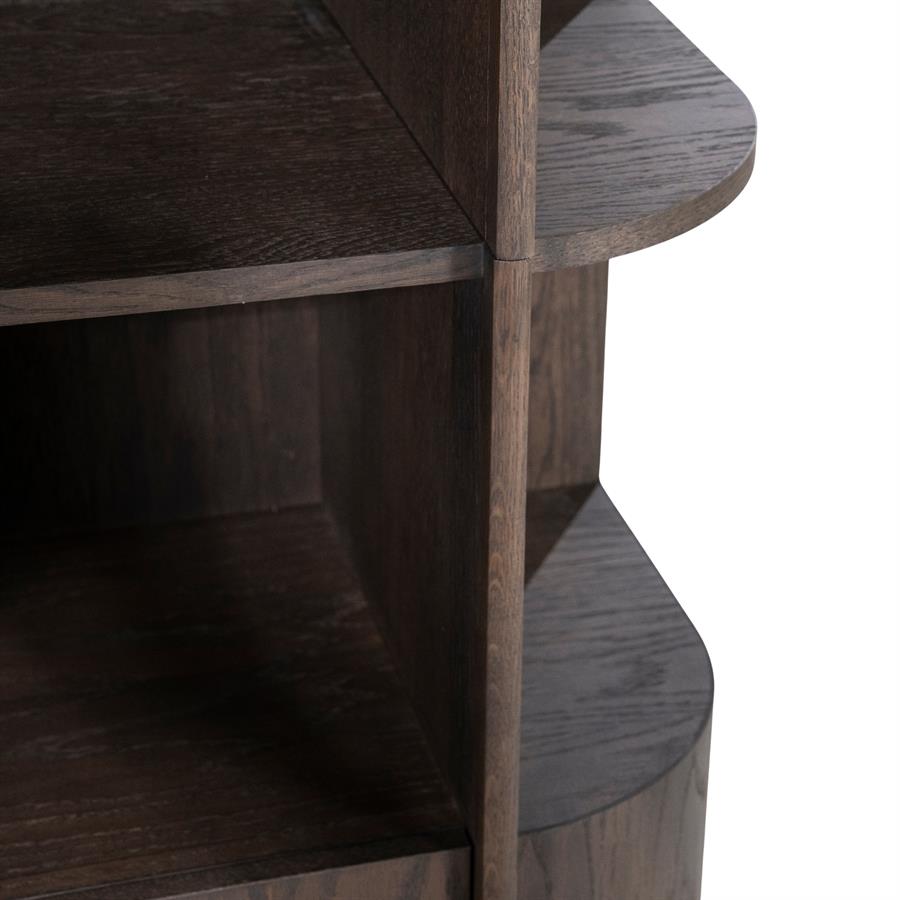Kabinet Oslo donkerbruin eikenhout, detail van het materiaal