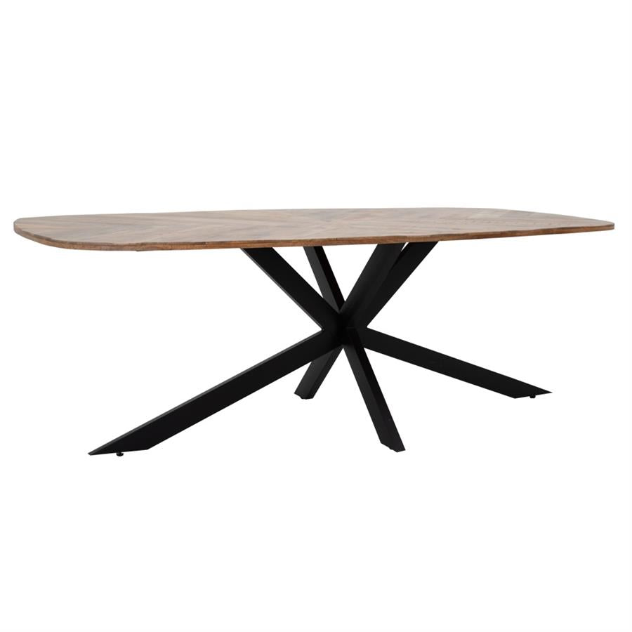 Eettafel Silvi naturel mangohout, schuin vooraanzicht op witte achtergrond