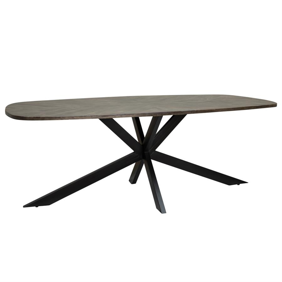 Eettafel Silvi bruin mangohout, vooraanzicht op witte achtergrond