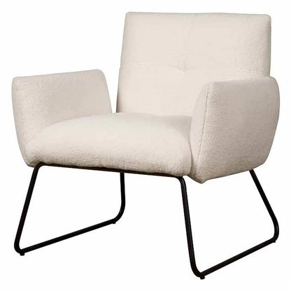 Fauteuil Dante teddy wit magazijn leegverkoop, schuin vooraanzicht op witte achtergrond