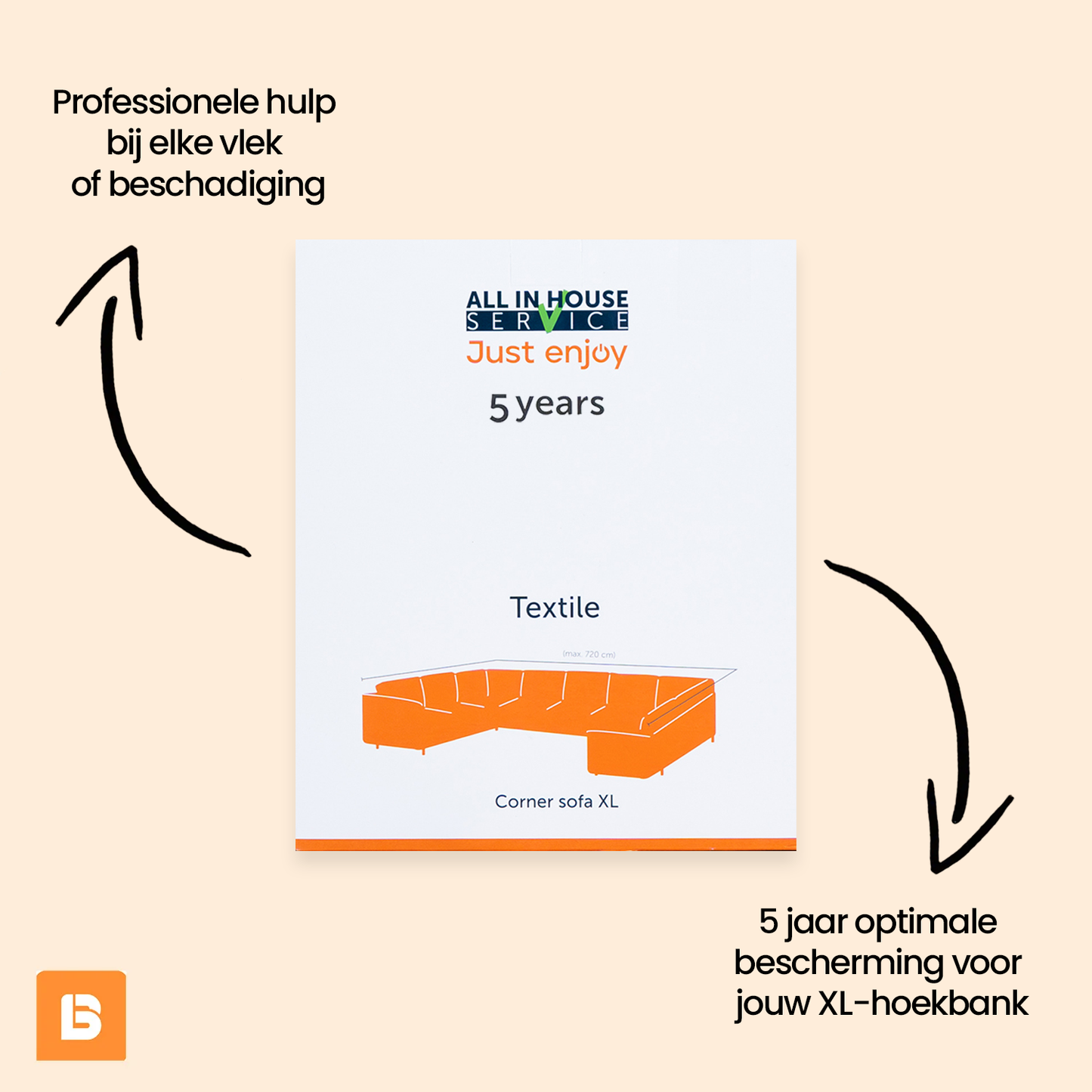 All in House Service | Textile Corner Sofa XL | 5 jaar