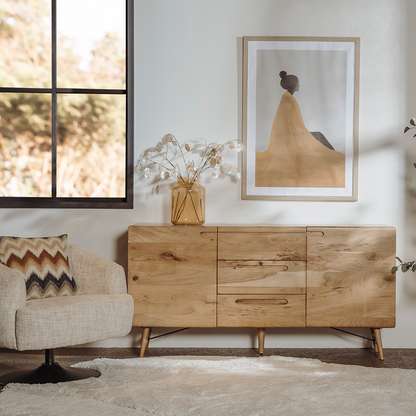 Draaifauteuil Barga beige stof in een interieur