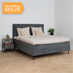 Bed Ella | Stof Grijs | Inclusief Matras & Topper