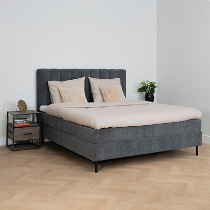 Bed Ella | Stof Grijs | Inclusief Matras & Topper
