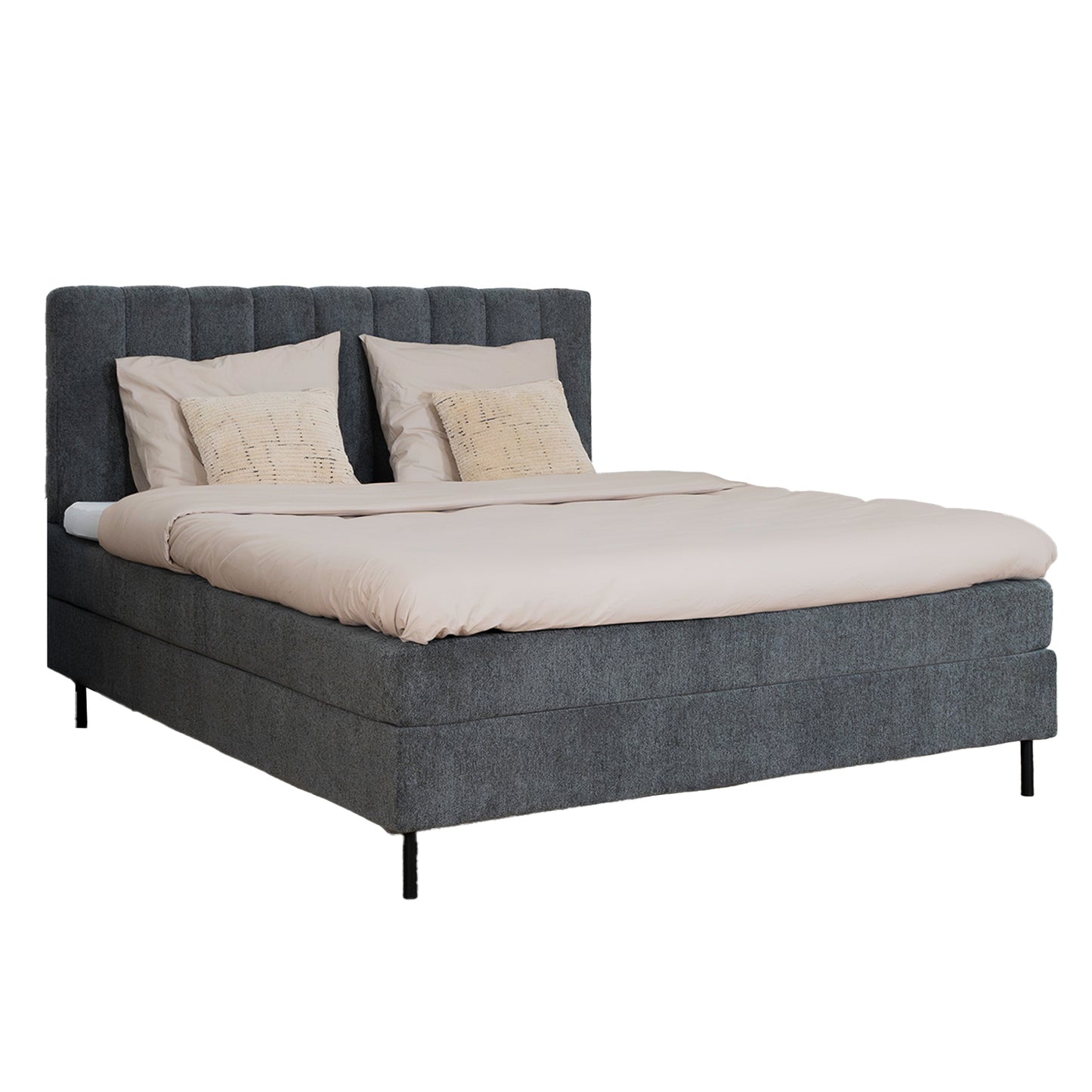 Bed Ella | Stof Grijs | Inclusief Matras & Topper