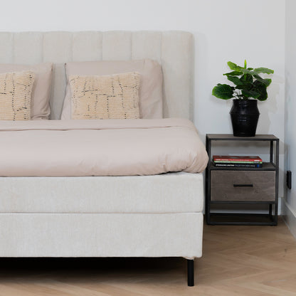 Bed Ella | Stof Beige | Inclusief Matras & Topper