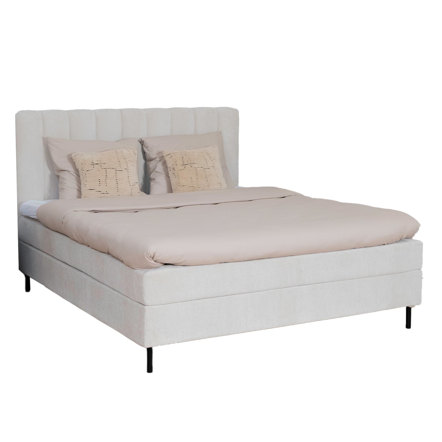 Bed Ella | Stof Beige | Inclusief Matras & Topper