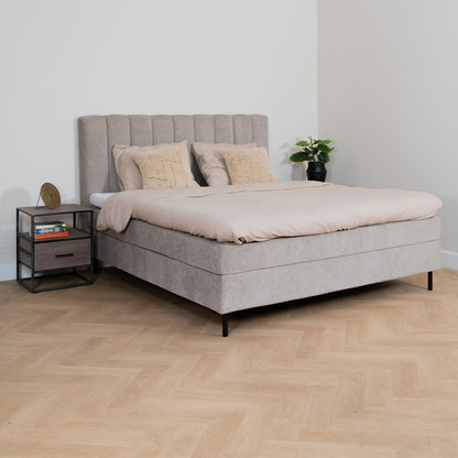 Bed Ella | Stof Taupe | Inclusief Matras & Topper