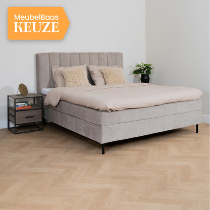 Bed Ella | Stof Taupe | Inclusief Matras & Topper