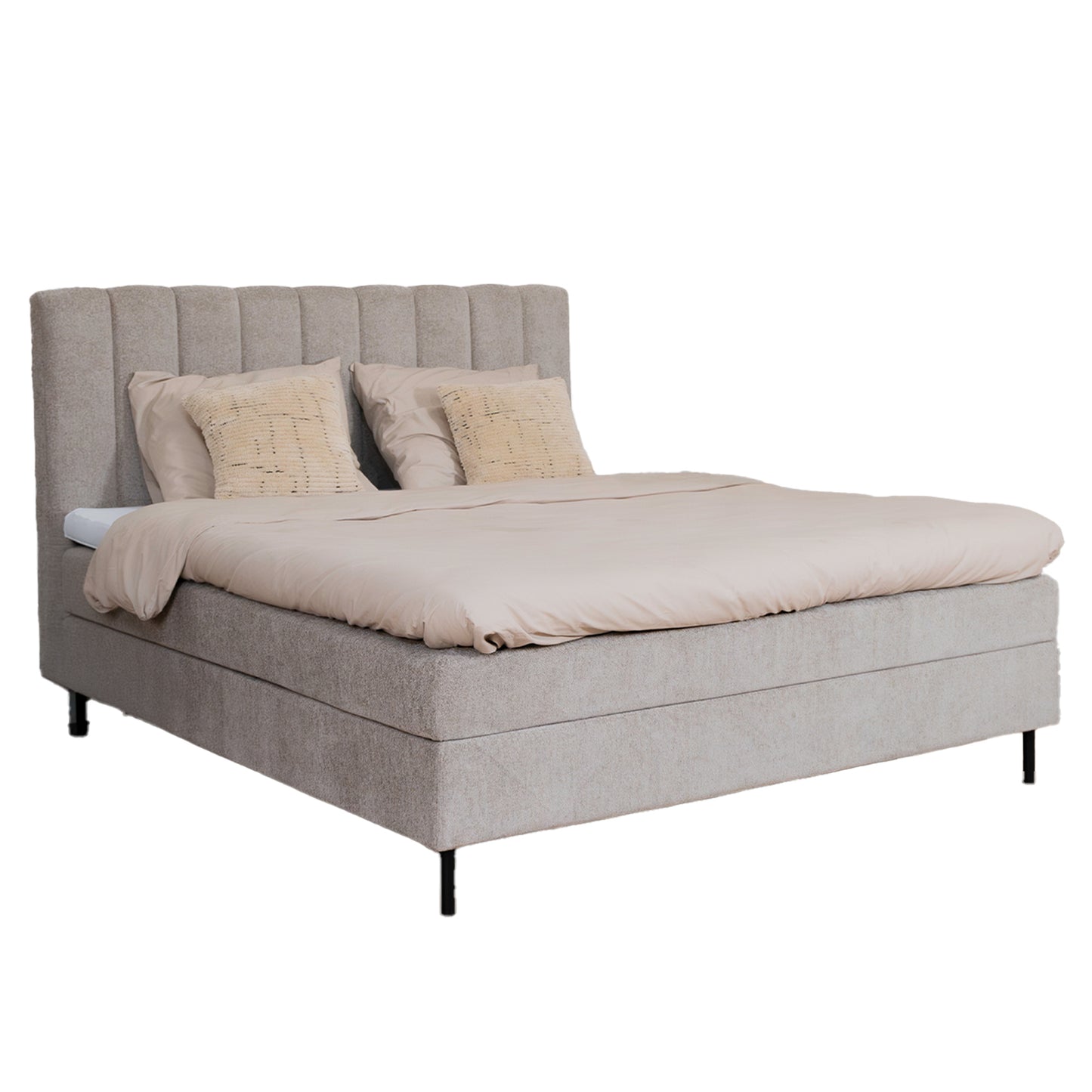 Bed Ella | Stof Taupe | Inclusief Matras & Topper