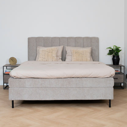 Bed Ella | Stof Taupe | Inclusief Matras & Topper