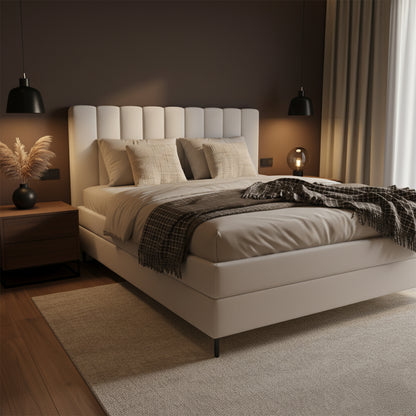 Bed Ella | Stof Beige | Inclusief Matras & Topper