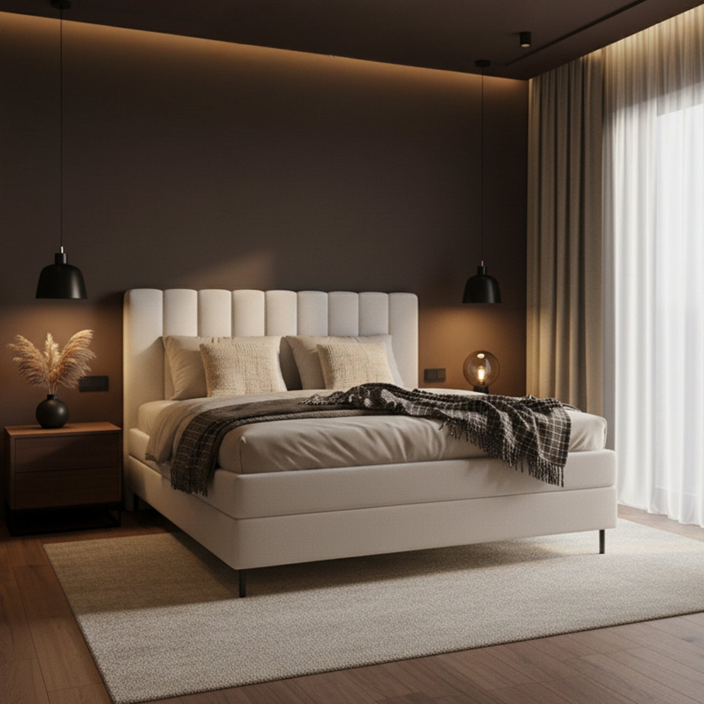 Bed Ella | Stof Beige | Inclusief Matras & Topper