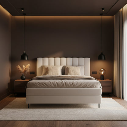 Bed Ella | Stof Beige | Inclusief Matras & Topper