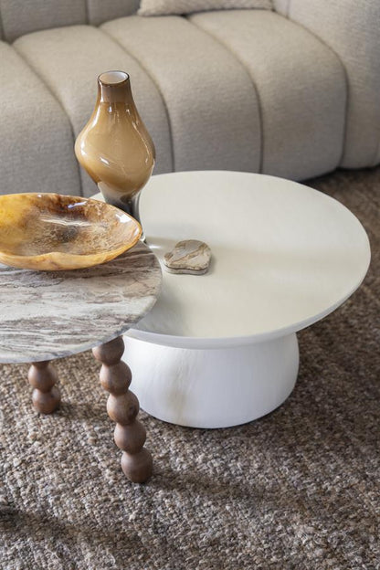 Salontafel Canto beige metaal klein, detail van het materiaal