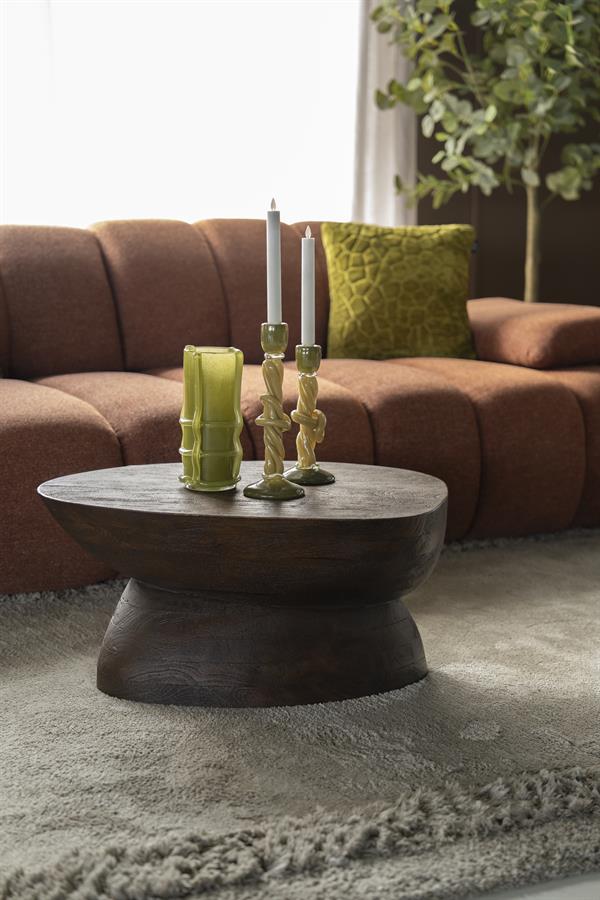 Salontafel Cobble | Bruin Mangohout — Zijaanzicht - sfeer