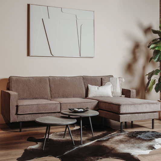 Hoekbank Derby | Bruin Ribcord | Longchair L+R