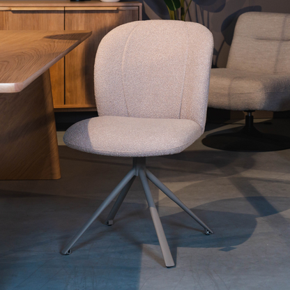 Eetkamerstoel Kimo | Naturel Bouclé | Taupe Onderstel