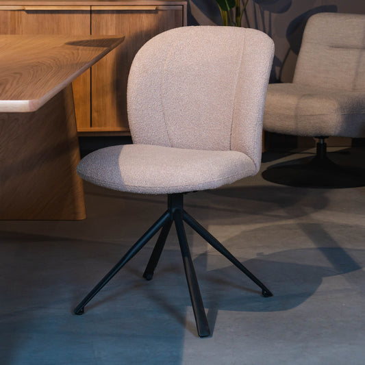 Eetkamerstoel Kimo | Naturel Bouclé | Zwart Onderstel