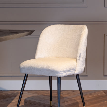 Eetkamerstoel Alicia | Wit Chenille | Brandvertragend