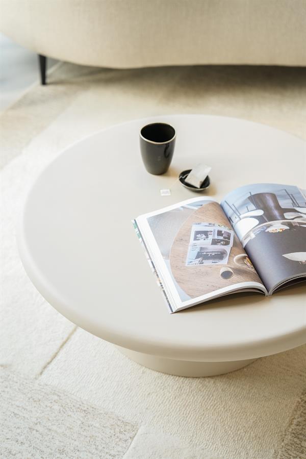 Salontafel Jade zand magnesium oxide, bovenaanzicht in een interieur