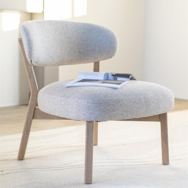 Fauteuil Mikky | Taupe Stof | Naturel Eikenhout