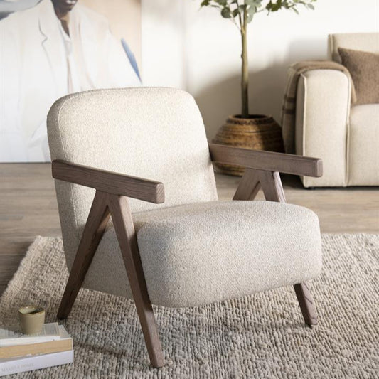 Fauteuil Francis | Beige Stof & essenhout