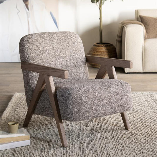 Fauteuil Francis | Taupe Stof & essenhout