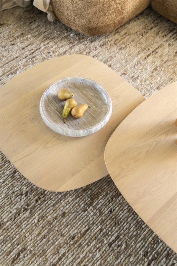 Salontafel Stef naturel eikenhout vierkant klein, detail van het materiaal