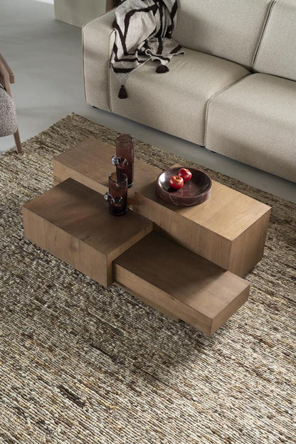 Salontafel Quinten | Bruin Eiken Fineer — Zijaanzicht - sfeer