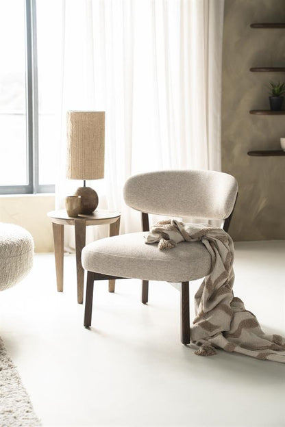 Fauteuil Mikky | Taupe Stof | Bruin Eikenhout