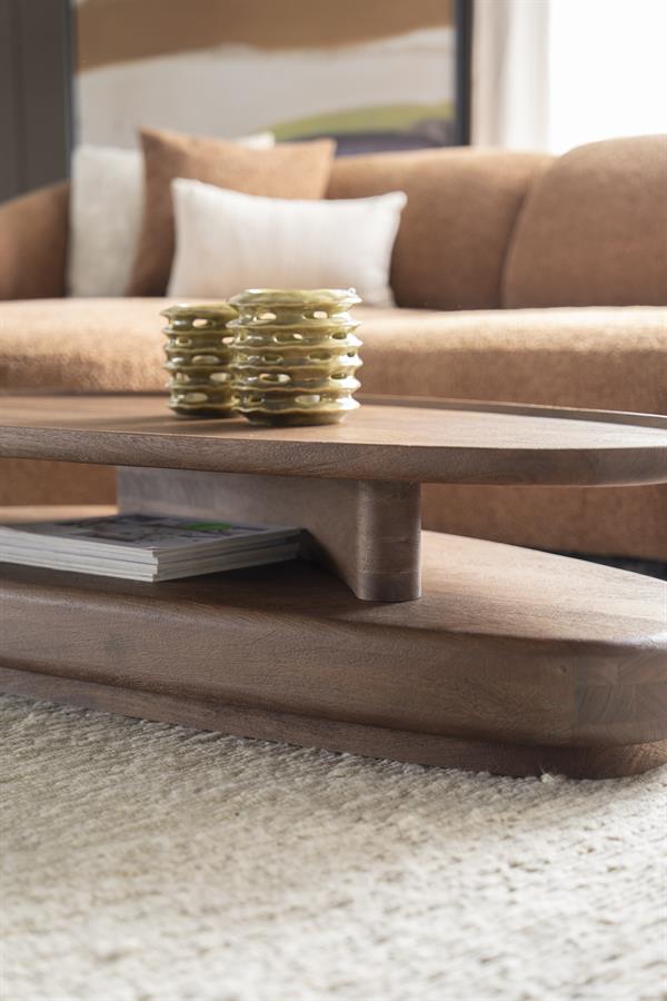 Salontafel Nino bruin mangohout, detail van het materiaal