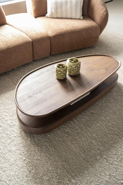 Salontafel Nino bruin mangohout, bovenaanzicht in een interieur