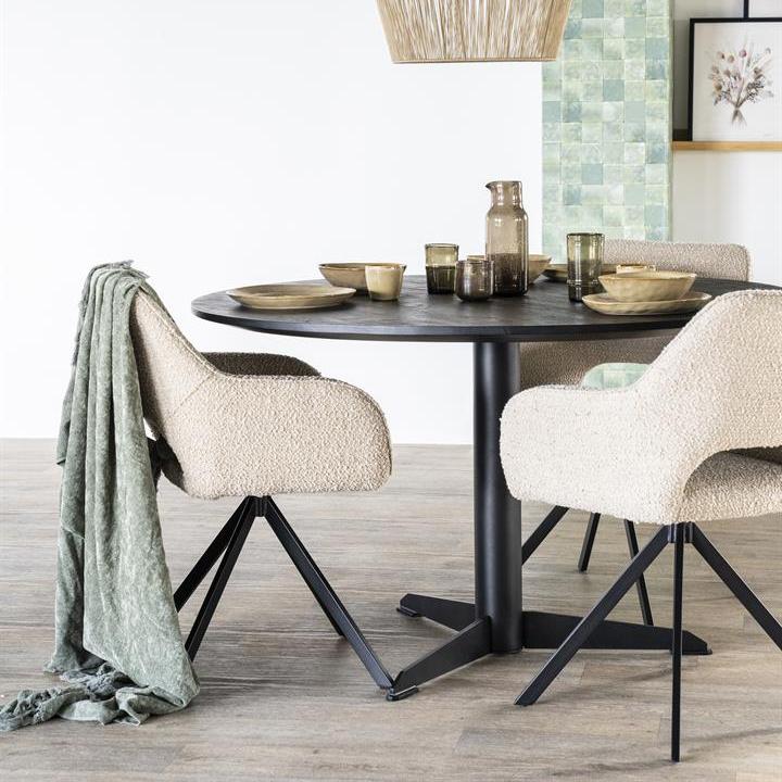 Eetkamerstoel Fabio | Bruin Stof | Met Armleuning