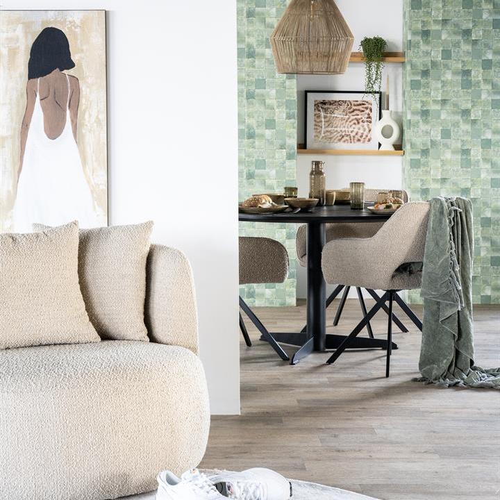 Eetkamerstoel Fabio | Bruin Stof | Met Armleuning