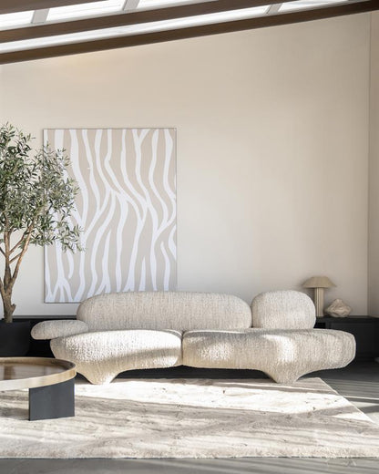 Bank Jayden | Beige Stof | Doorlopende Stof Potten — Vooraanzicht - sfeer
