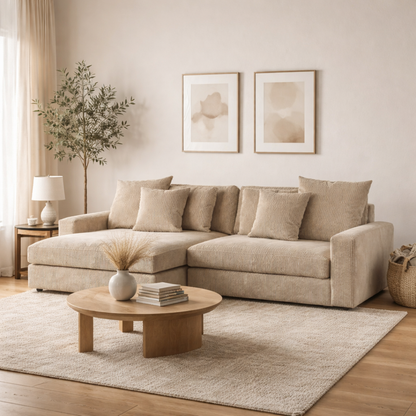 Hoekbank Lincoln | Naturel Ribcord | Longchair L+R